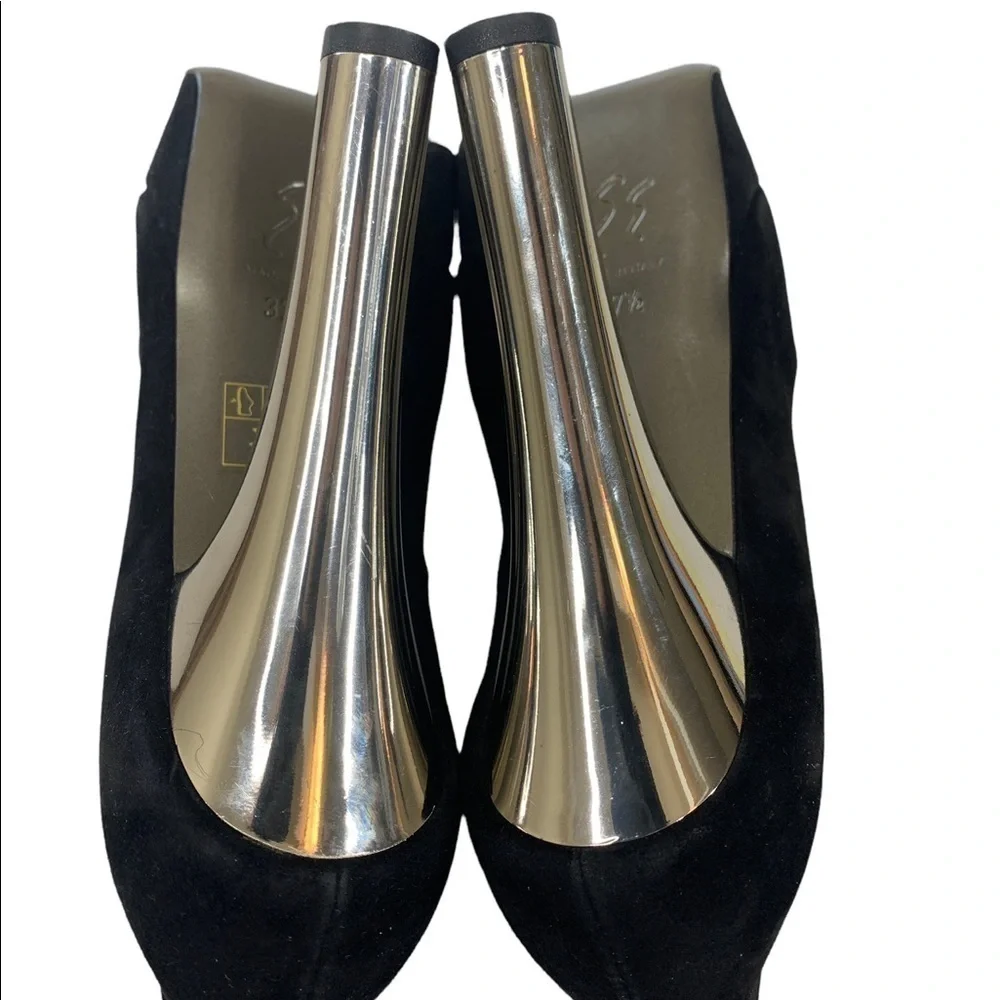 Ernesto Esposito black suede peep toe platform heels 37.5